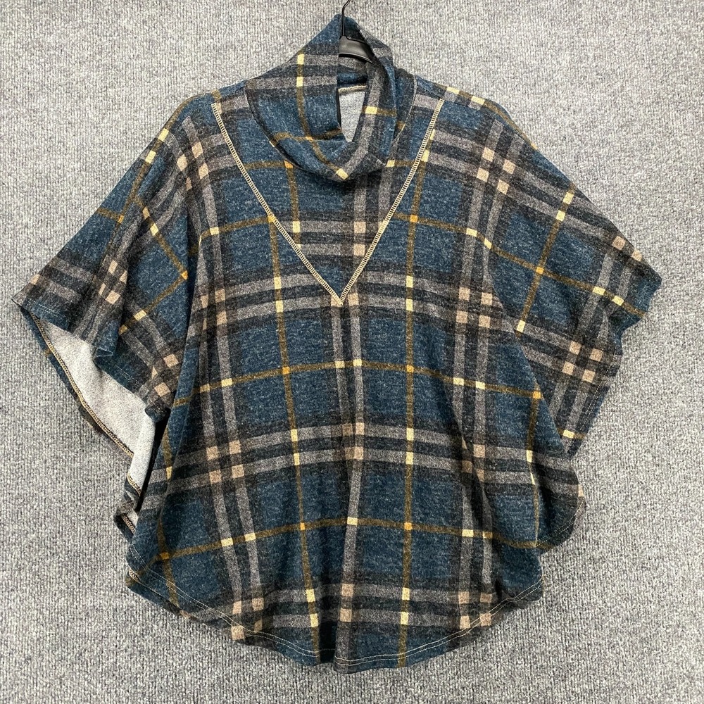 Pure Essence Sweater Womens M Green Plaid Poncho Pullover 90s Boho‎ Cottagecore